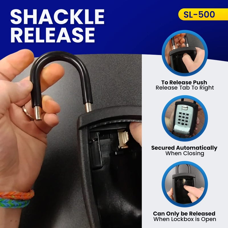 KeyGuard SL-500 Punch Button Lock Box, Black | Portable Shackle LockBox For Outside- Fits House Keys, Car Keys, Fobs, Credit Cards/IDs & More | Keypad Safe Box, Digital Push Button Combination Lock - Image 5